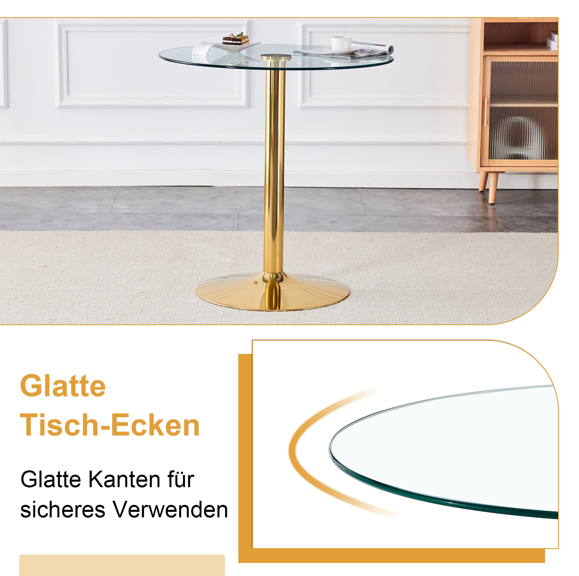 Ensemble table de bar et 4 tabourets transparents, plateau rond en ...