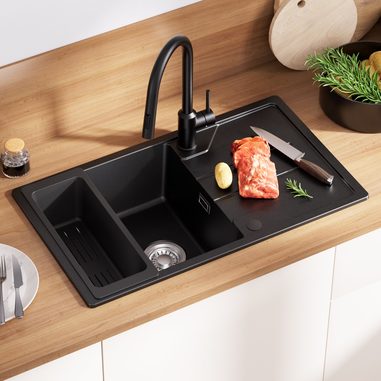 Creative Tops - Set di 4 sottobiccheri in Granito, Colore: Nero Naturale