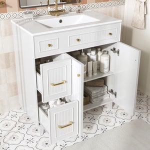 Vicco Ensemble meubles bain Blanc 3 pièces, avec armoire centrale, Fynn Vicco Ensemble meubles bain Blanc 3 pièces, avec armoire centrale, Fynn