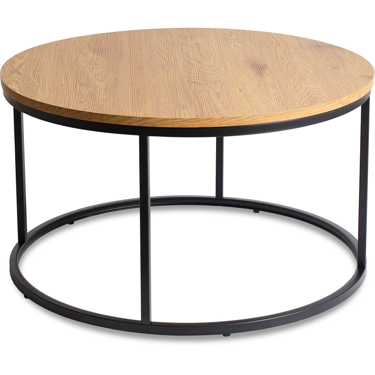 Stolik Kawowy Okrągły Loft Duży LELLA MAX Ława Okrągła Dąb Złoty Czarny