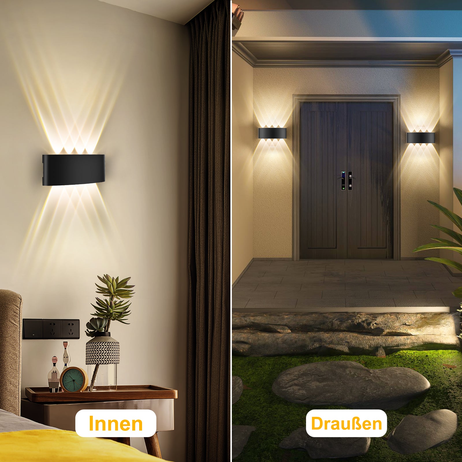 Applique murale LED intérieure/extérieure avec arrivée électrique, Luminaire de salle de bains, Noir, Aluminium, IP65, 640LM, 3000K, Lot de 2, LOVHAUS - 9
