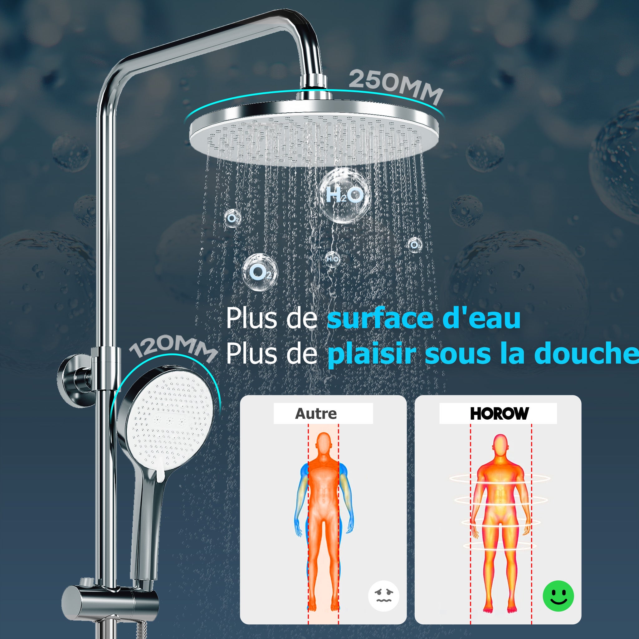 sistema de ducha de lluvia, cabezal de ducha de 25 cm, 5 modos de chorro, kit de ducha de lluvia cromado, núcleo de válvula de latón, altura ajustable - 4