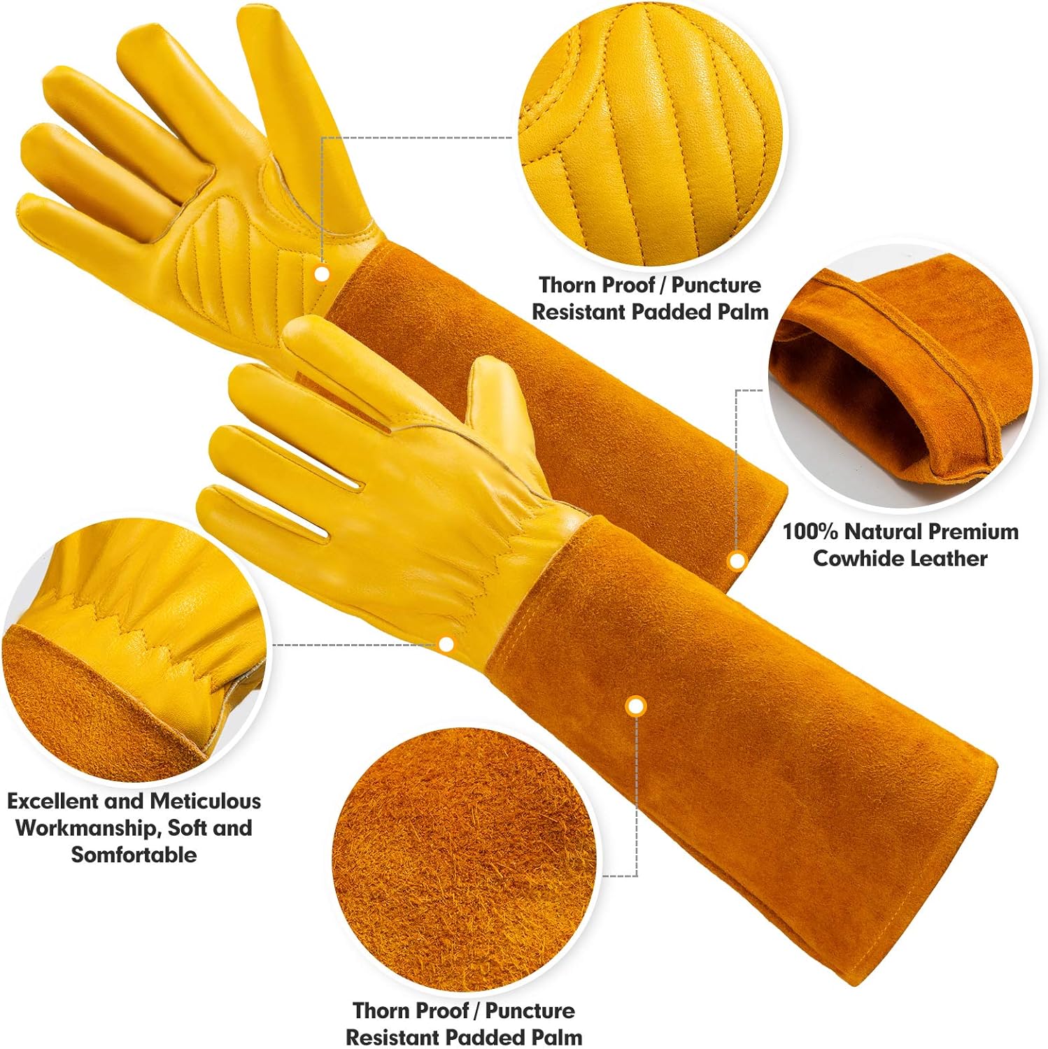 Gants de jardinage unisexes, anti-perforation, gants de protection longs pour l'avant-bras, gants de travail en cuir de vachette épais, 45 cm, L - 2