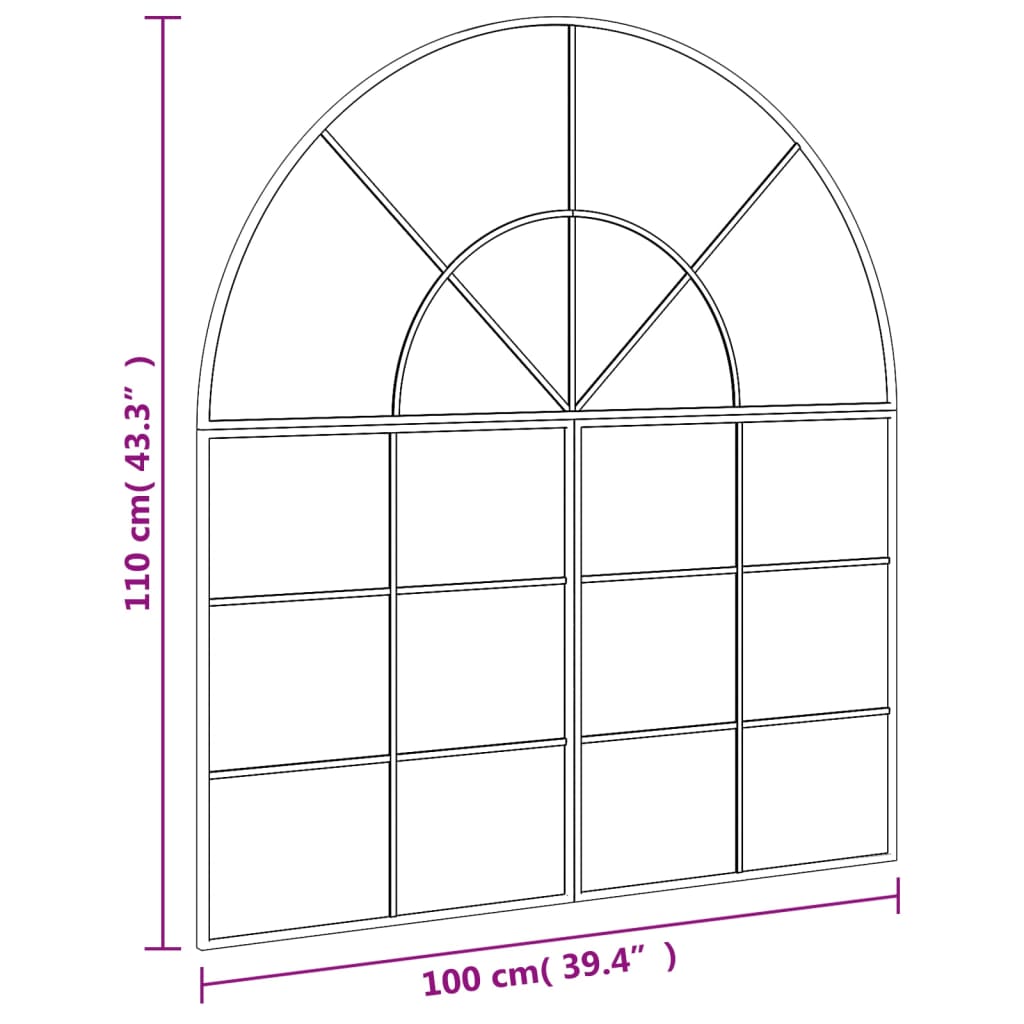 Miroir mural noir 100x110 cm arche fer - 6