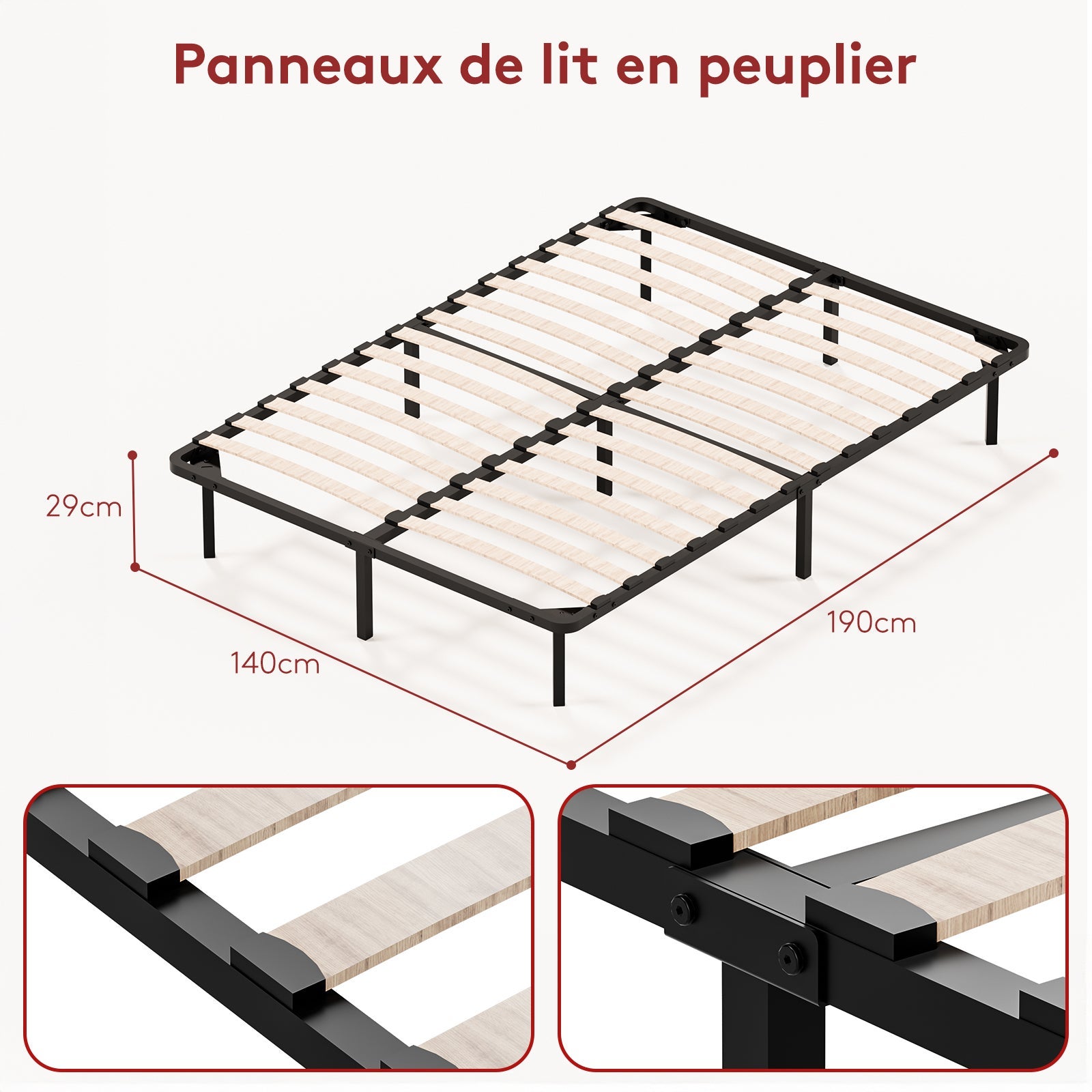 DEWINNER Sommier à Lattes 140x190 , Lit 2×14Lattes, 9 Pieds - 3