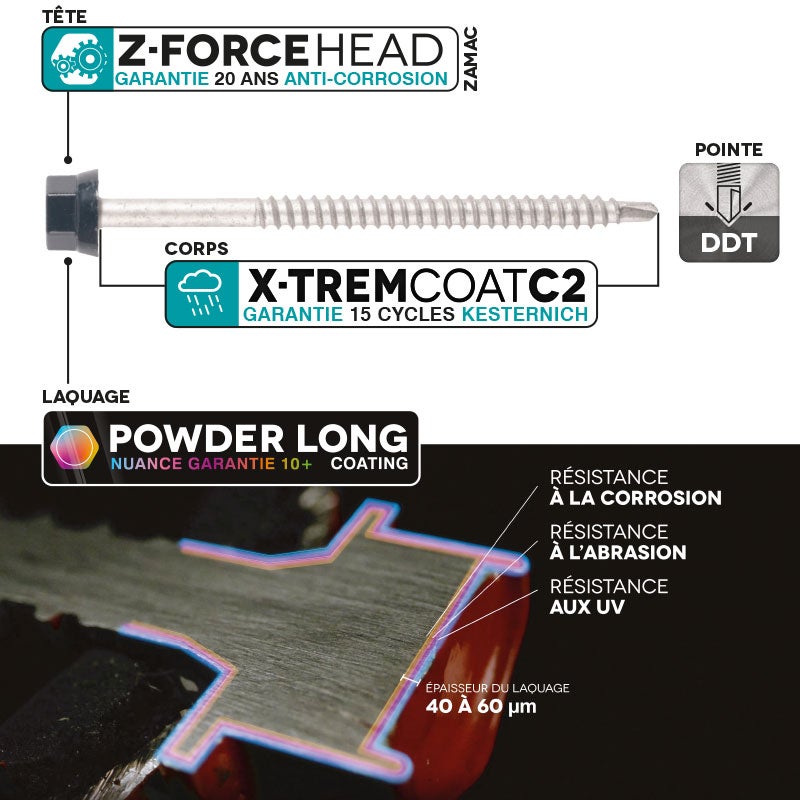 Kit 50 fixations bac acier sur bois Ø6,3 x 100 ROUGE RAL8012 SCELL-IT - 3