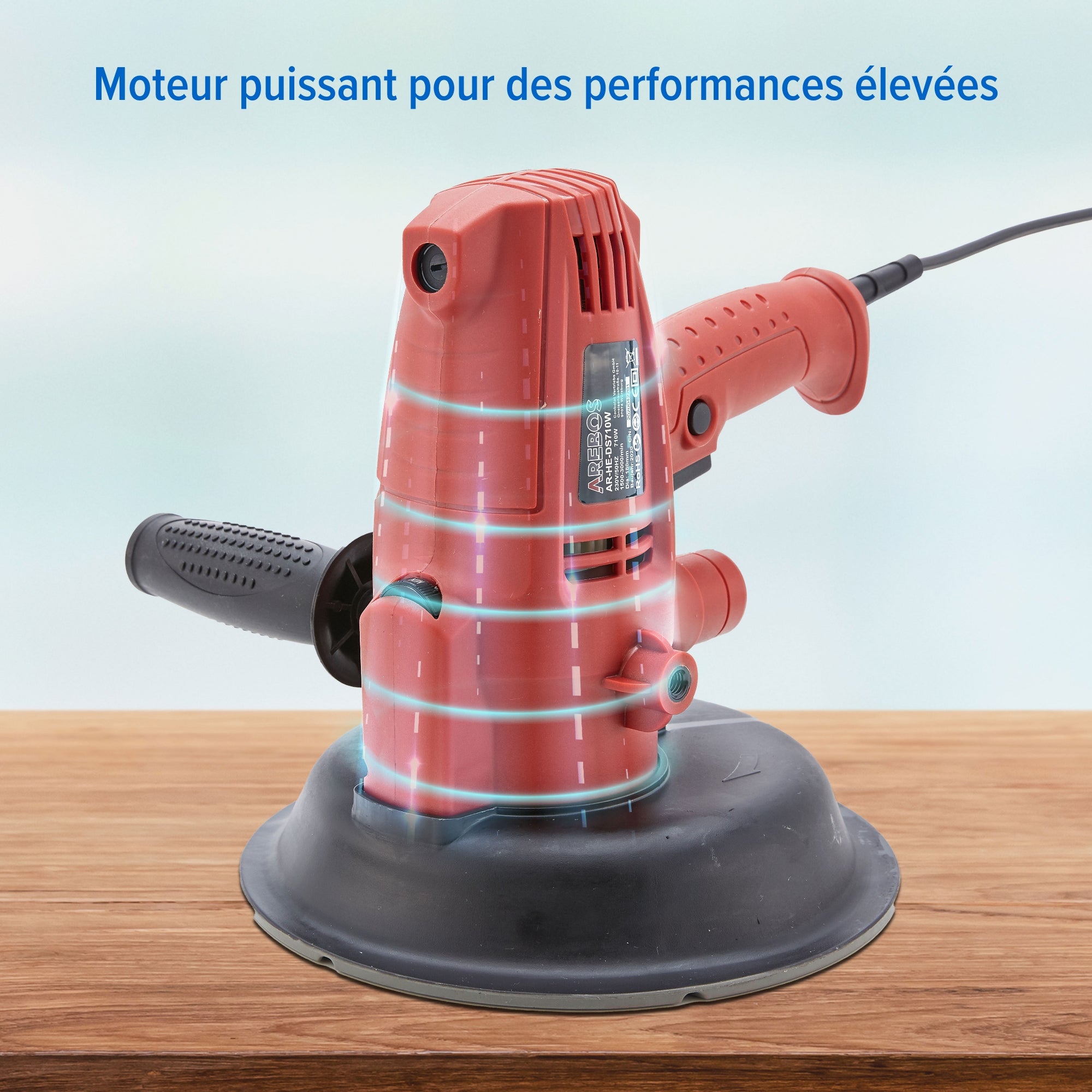 AREBOS Ponceuse de plafond 710W avec aspiration et 18x papier abrasif | 6 vitesses | 1.500-3.000 t/mn - 2