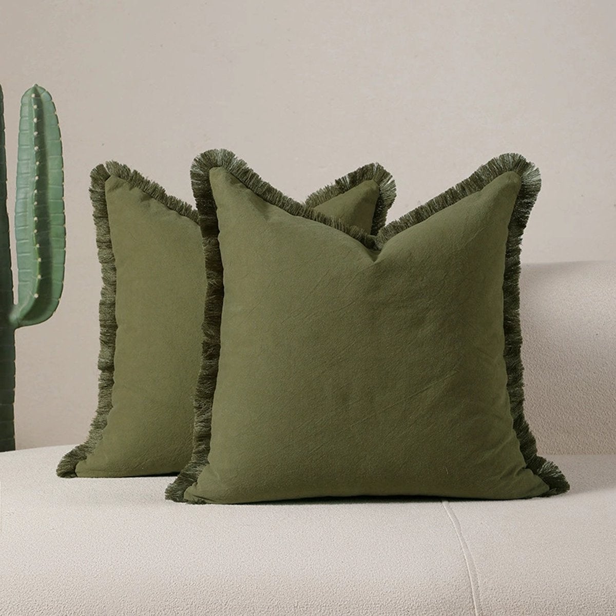 Set de 2 fețe de pernă decorative din in cu franjuri, stil Boho, stil farmhouse, cu ciucuri, moi și decorative, pentru canapea extensibilă 2buc