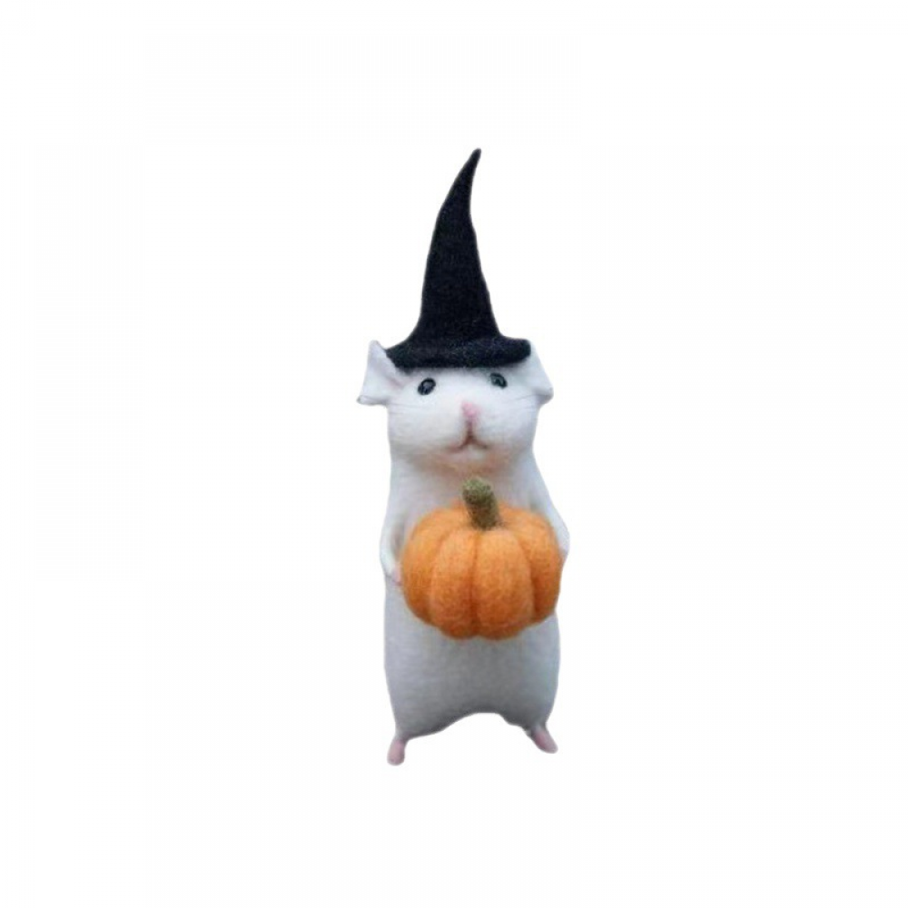 Myszki i filcowe zwierzątka z dyni na Halloween, filcowe myszki świąteczne z igłą, ręcznie robione ozdoby na Halloween z filcu wełnianego