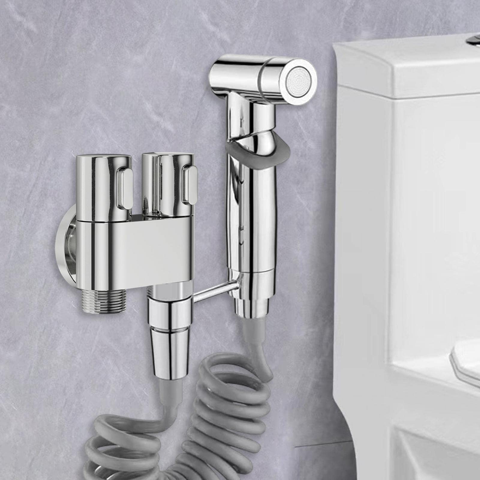 Ensemble douchette WC bidet, douchette à main, robinet d'angle haute pression, montage facile, plaqué argent - 6