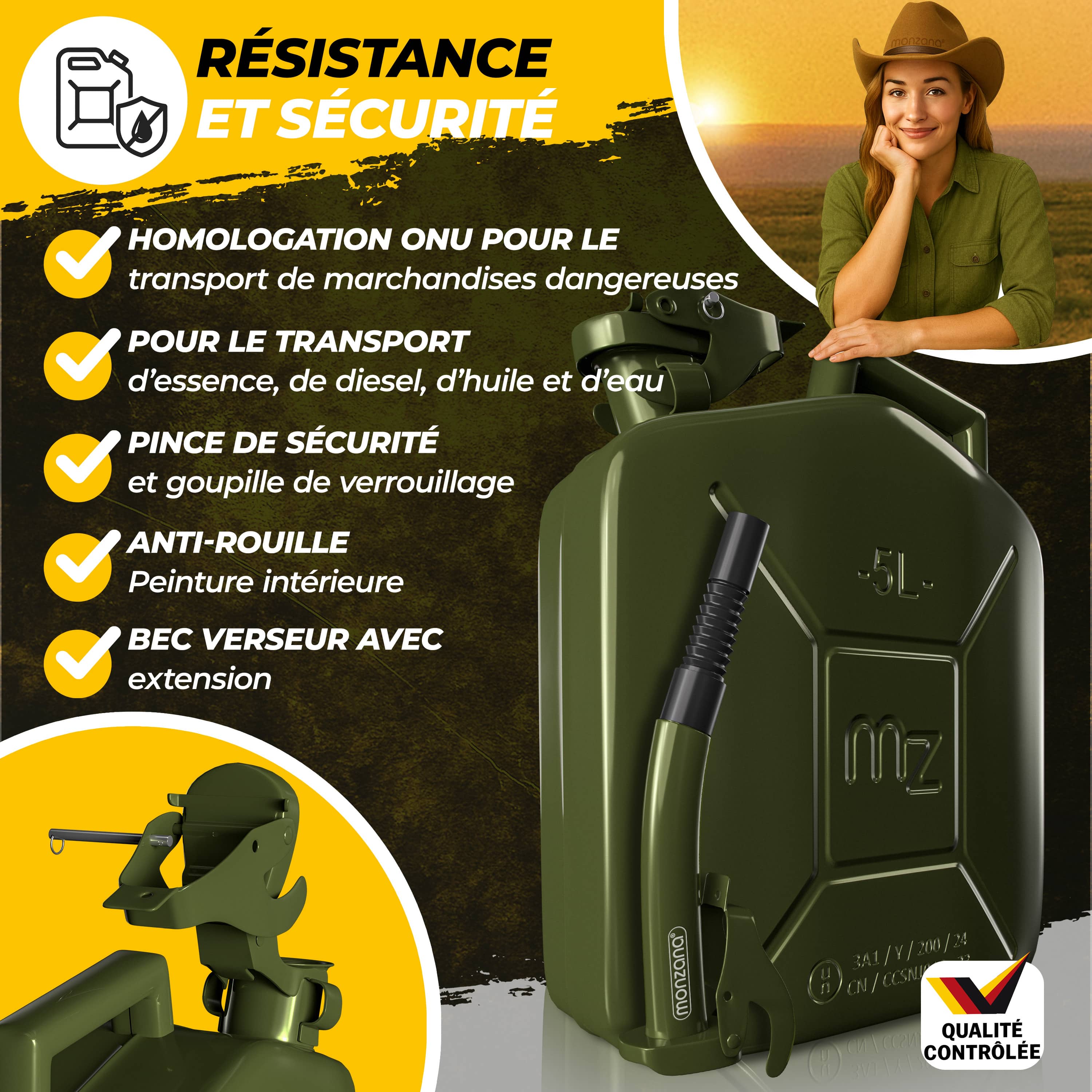 MONZANA® 3x Jerrican essence 5L métal homologation ONU bec verseur transport liquides diesel essence voiture huile moto bidon eau récipient carburant - 2