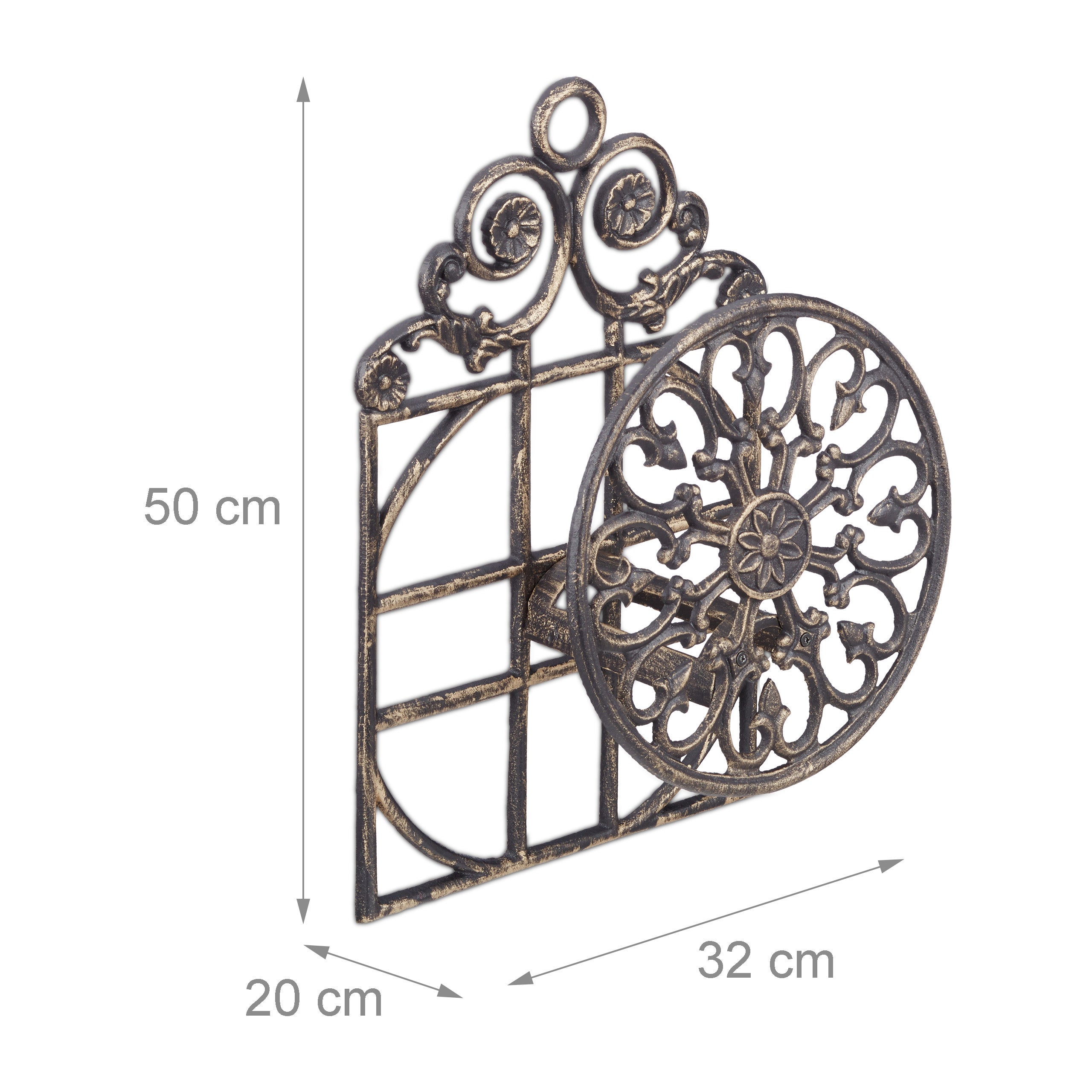 Porte tuyau arrosage support tuyau arrosage fonte fer HxlxP: 50 x 32 x 20 cm, bronze, Relaxdays - 4