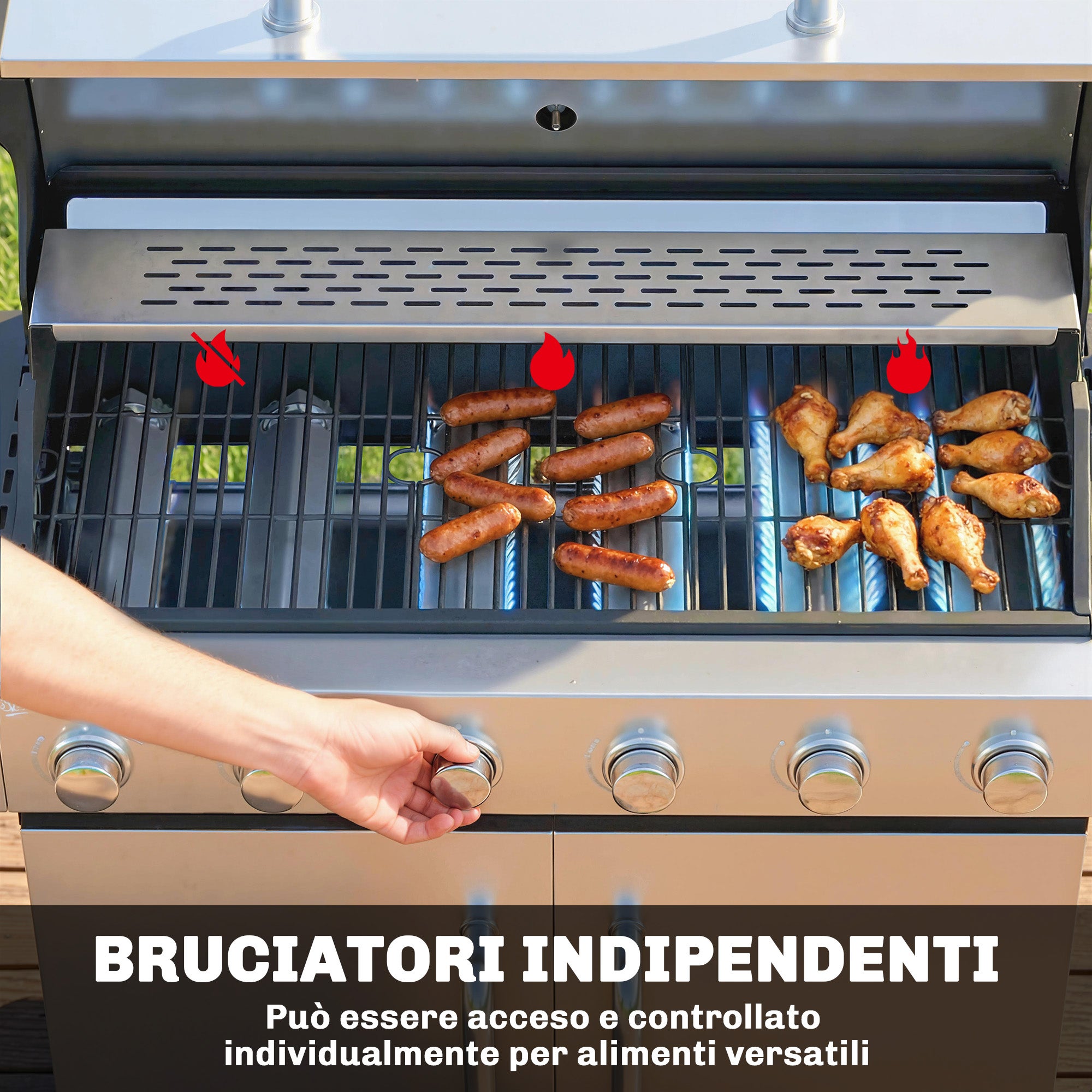 Outsunny Barbecue a Gas Propano a 6 Fuochi con Bruciatore Laterale, 63.000 BTU, Griglia in Acciaio Inox, Argento e Nero - 5