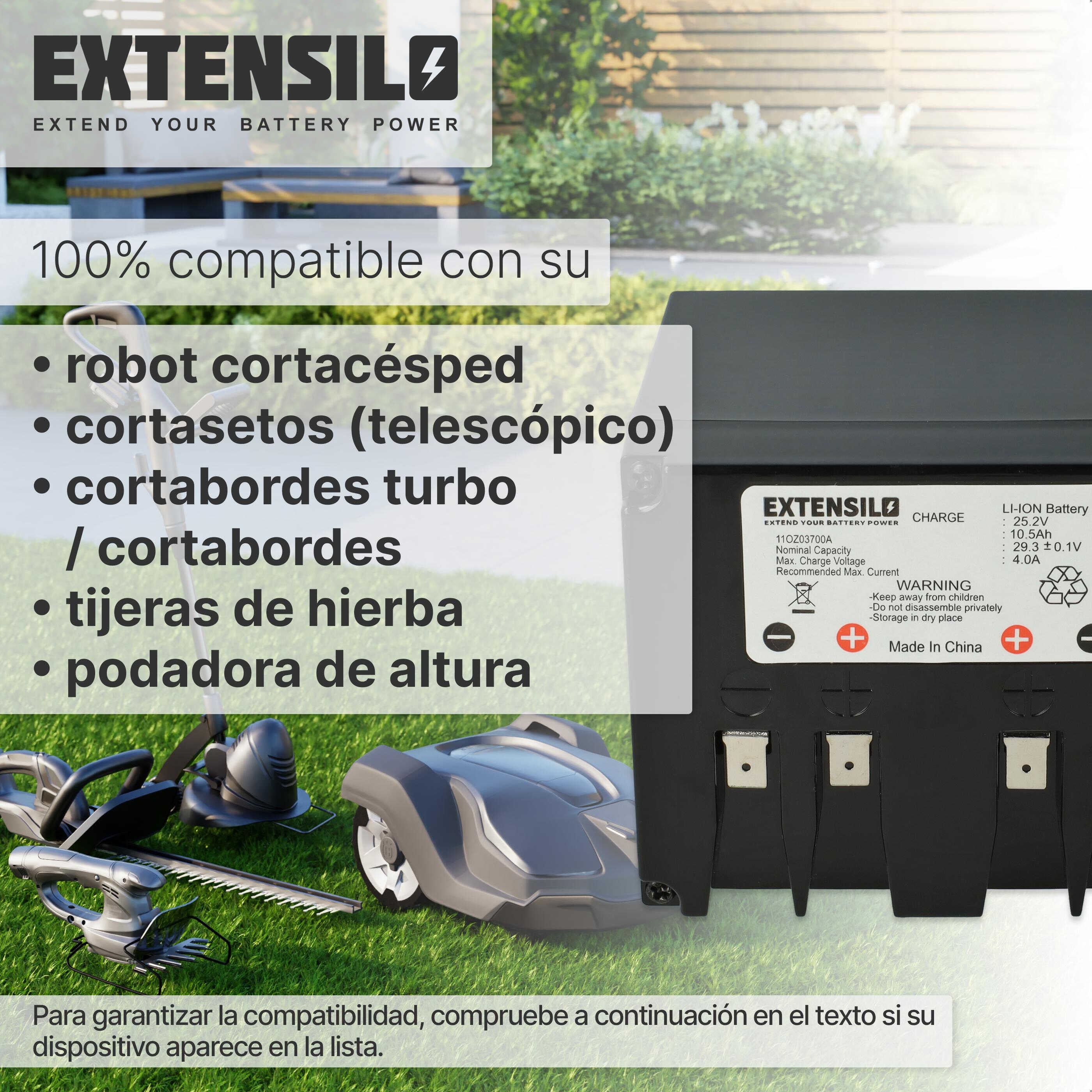 EXTENSILO Batterie compatible avec Lizard M4, M440, M480, M485, Q6, S1, S14, S14N, S2 robot tondeuse (10500mAh, 25,2V, Li-ion) - 6