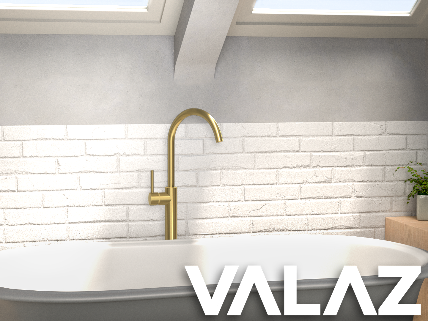 Valaz Robinet totem pour lavabo/baignoire sur pied en or brossé - Série Ebro - 3