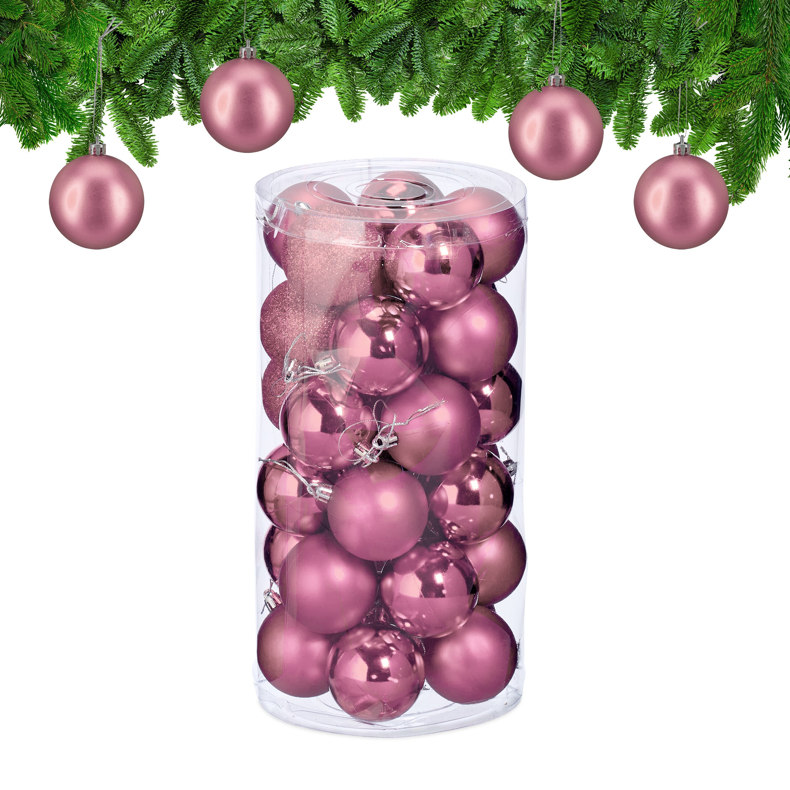 Ilauke Set 30 Palline Di Natale Infrangibili – Rosa E Argento – 6 Cm – Decori In Plastica Per Albero, Casa E Festività