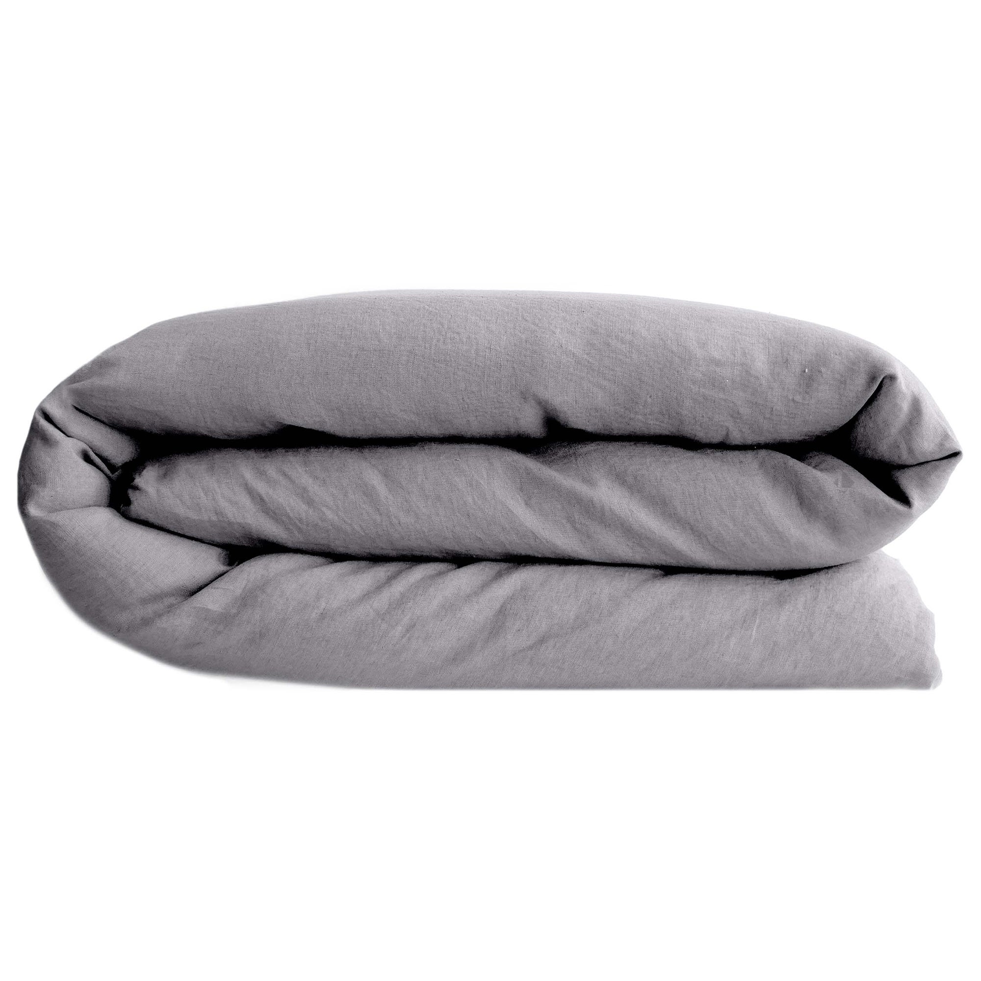 Housse de couette PALACE pur coton lavé 240x220 cm uni gris acier