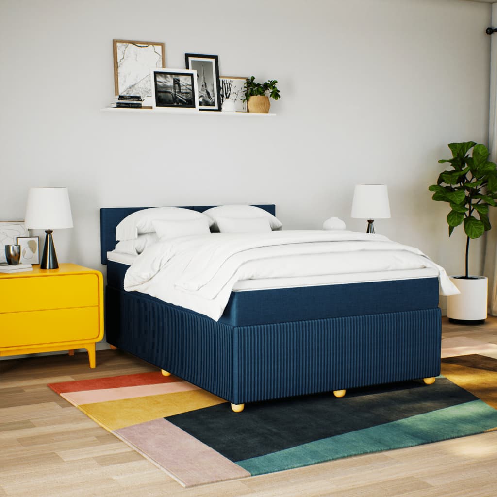Maison Exclusive - Sommier à lattes de lit avec matelas Bleu 140x200 cm Tissu - 4