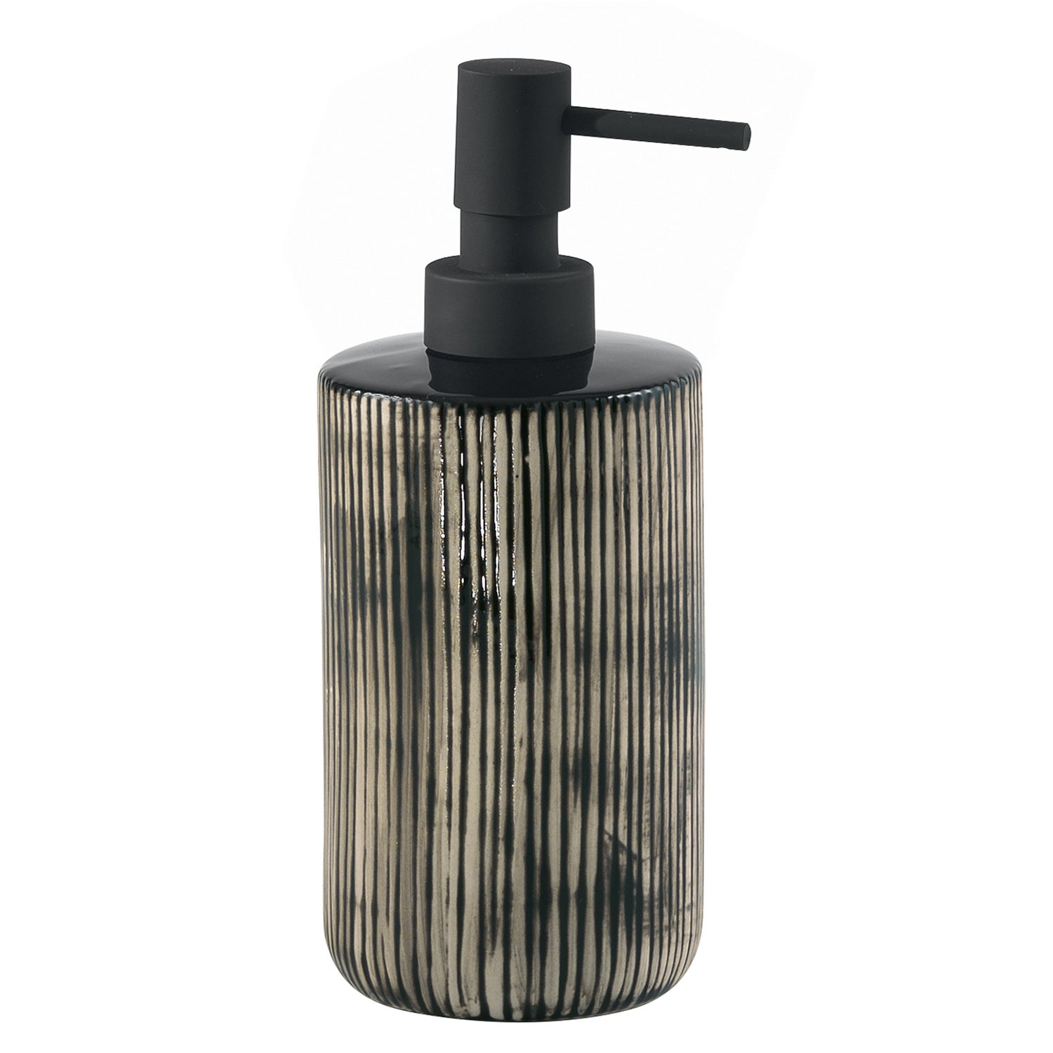 Vegena Dispenser di Sapone in Ceramica: 2 Pezzi Strisce Vintage, Dispenser di Sapone Liquido Ricaricabile, Testa di Pompa Facile da Premere, per Bagno e Cucina (8x8x14cm Beige 400ML