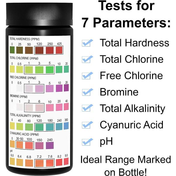 Bandelettes de test pour piscine et spa - Paquet de 100, teste le pH, le chlore, le brome, la dureté et plus encore, précises et polyvalentes - 3