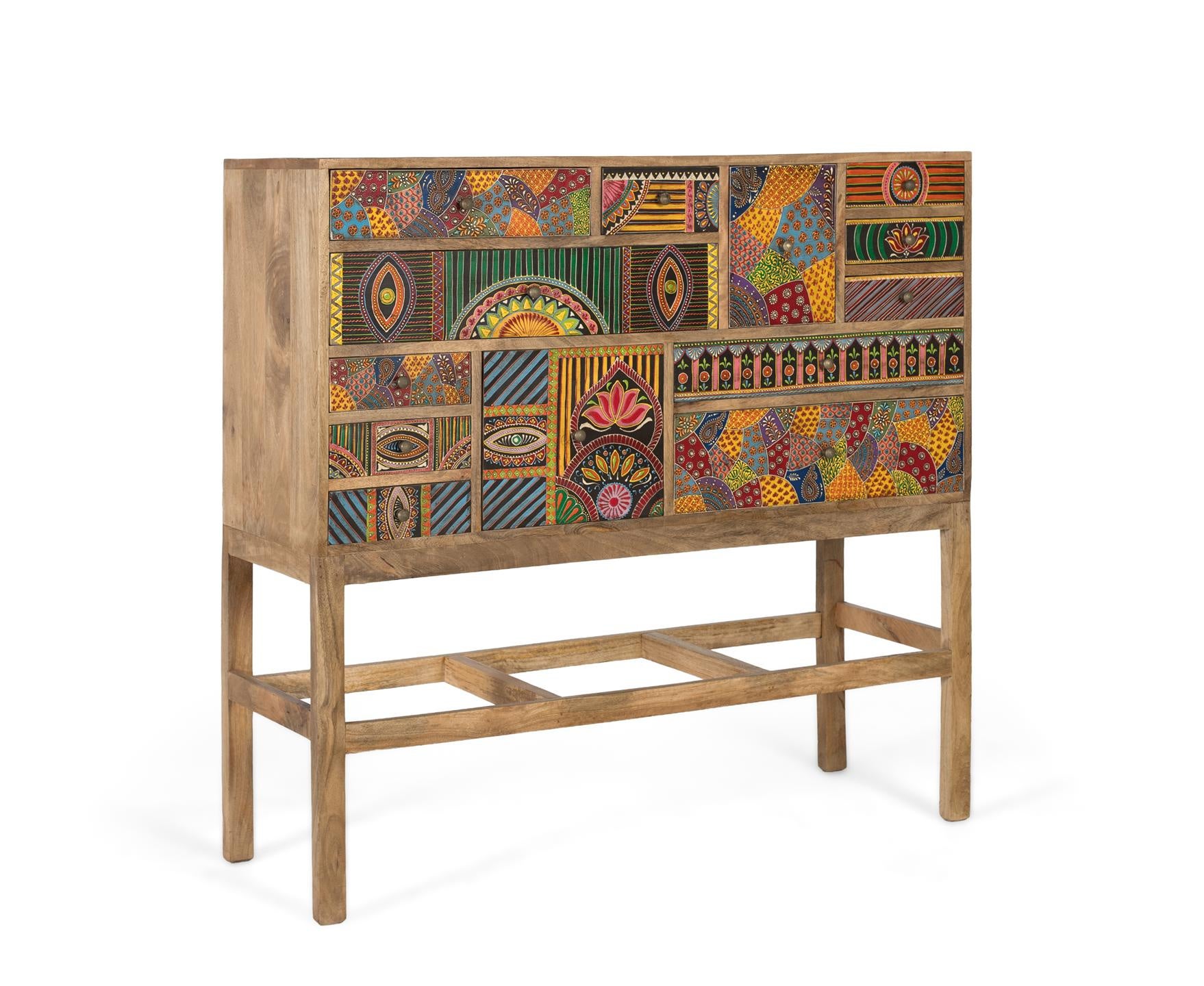 Konsola z drewna mango 100 cm w stylu boho etnicznym - 105x100x36 GYC - 2