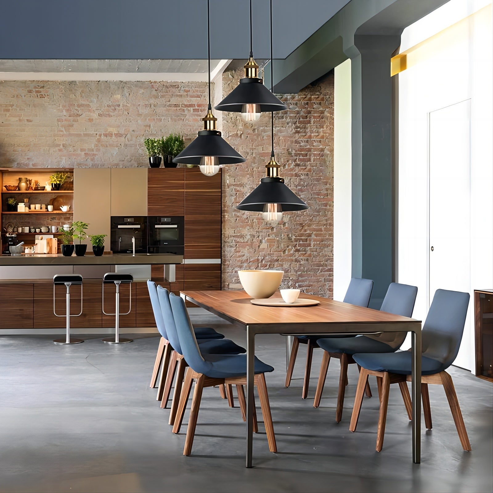 GOECO Suspension 3 Lumières Plafonnier Rétro Industriel Design Edison Suspension en Métal avec Support Plaque Ronde, Ø 22 cm, Noir - 4