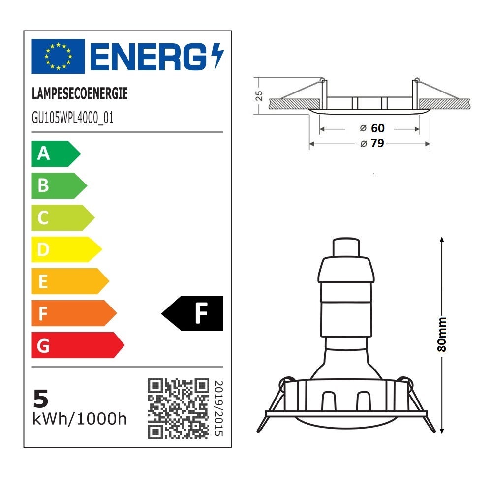 Lot de 20 Spots Encastrables Fixe Noir Mat avec GU10 LED 5W eqv. 50W Blanc Chaud 3000K - 3