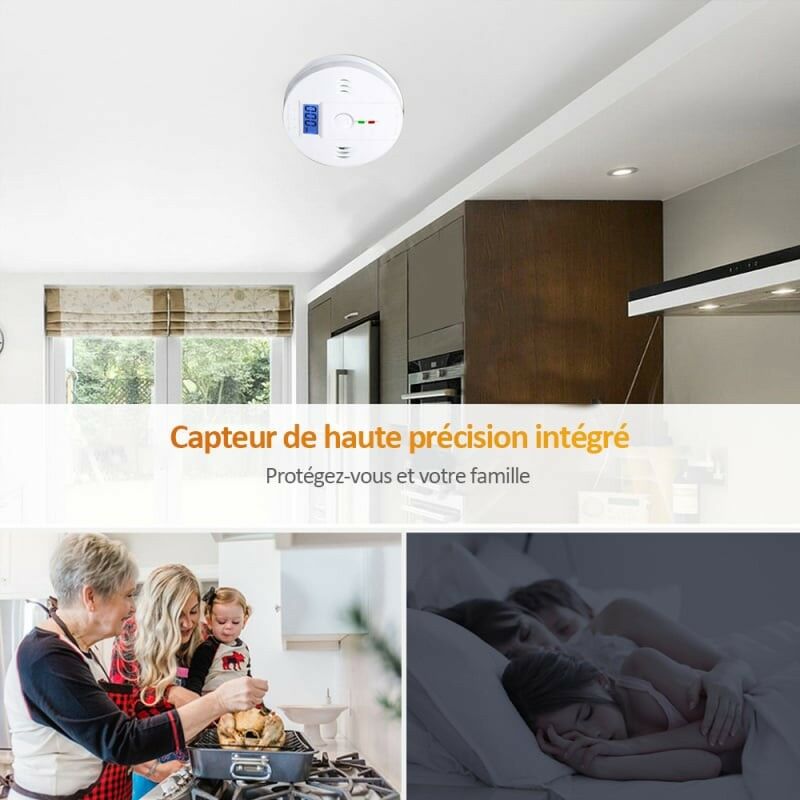 Détecteur d'alarme de Détecteur de gaz de monoxyde de carbone Détecteur d'alarme de CO2 alimenté par batterie avec affichage LCD Avertissement vocal - 4