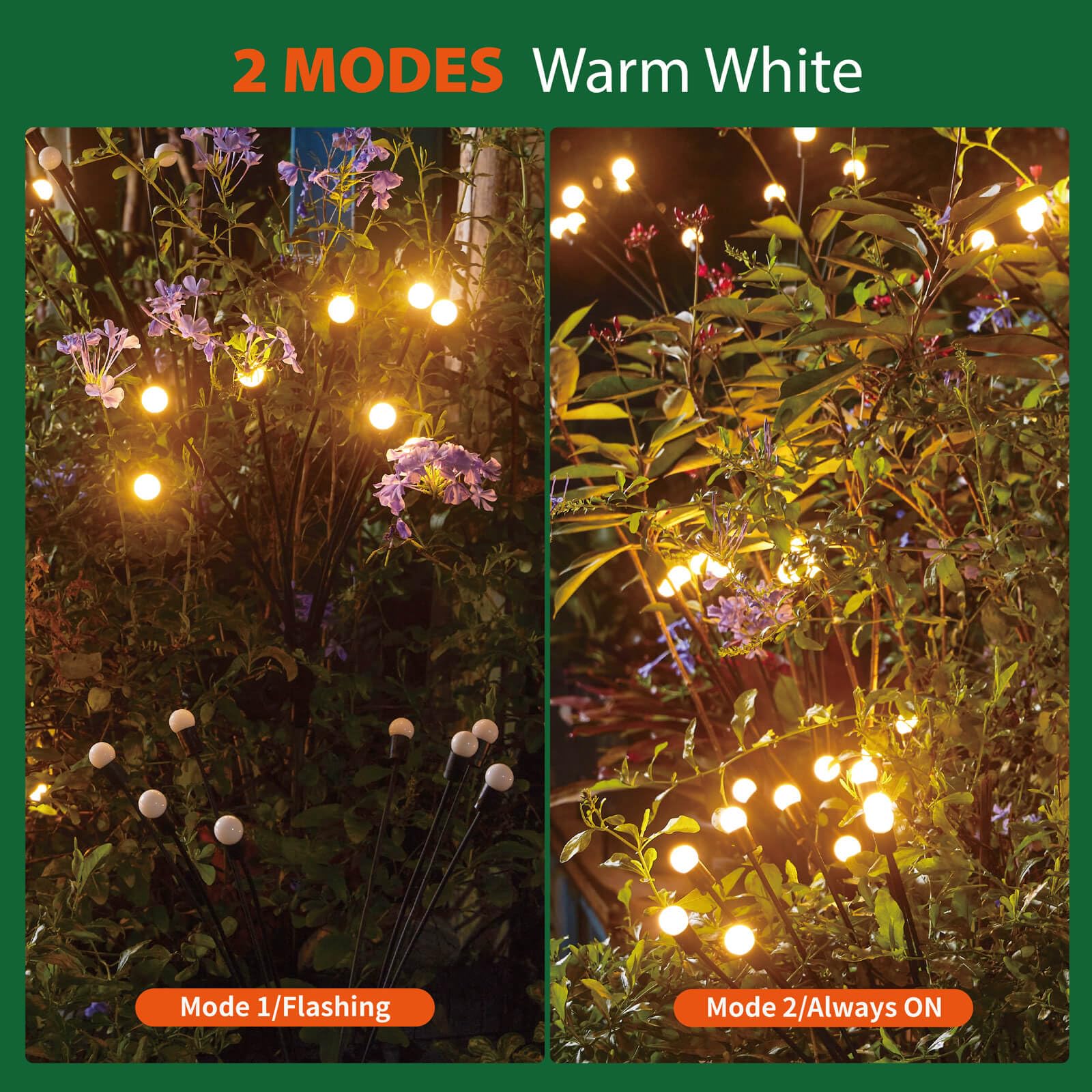 Lot de 4 lucioles à énergie solaire 8 LED pour extérieur, étanche, blanc chaud - 4