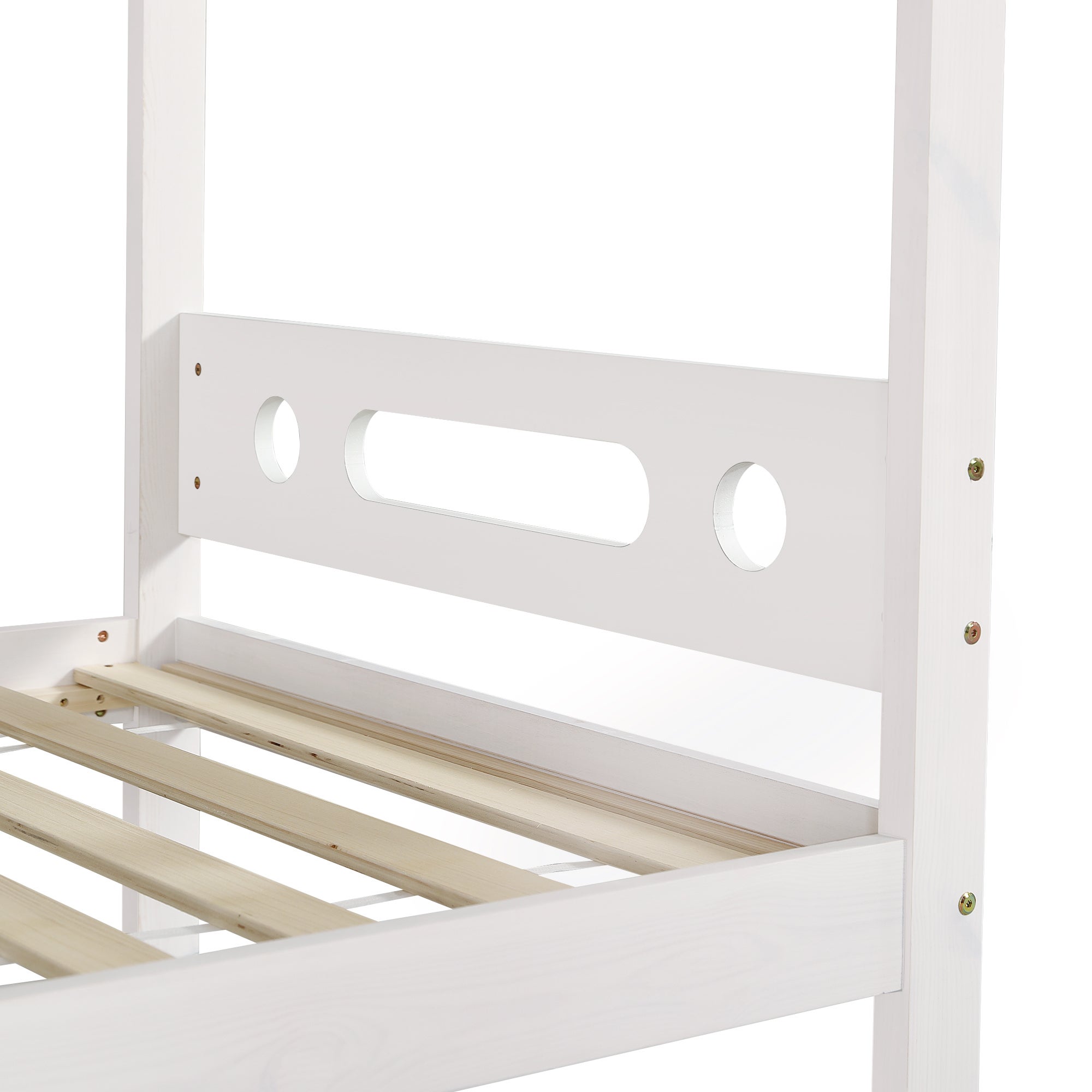 Lit superposé 90x200 cm - avec 2 tiroirs - avec des étagères ouvertes - Bois massif + MDF - Blanc (sans matelas) - 8