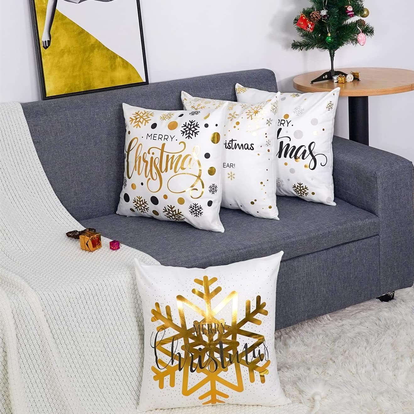 Lot de 4 Housses de Coussin Doré Noël Modèle Décoratif Canapé Taie d'oreiller Décoration pour Chambre, canapé, Chaise, Jardin 45 x 45 cm - 2