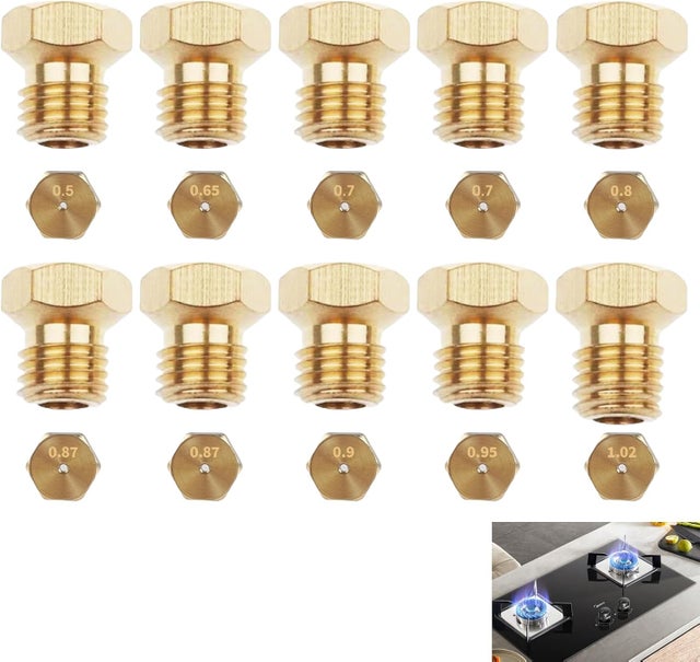 10Pcs Gicleur gaz Butane Universels[0.5-0.65-0.7-0.7- 0.80-0.87-0.87-0.90-0.95-1.02], Jeu de Conversion pour GPL, Injecteur de Gaz Gicleur Bouteille