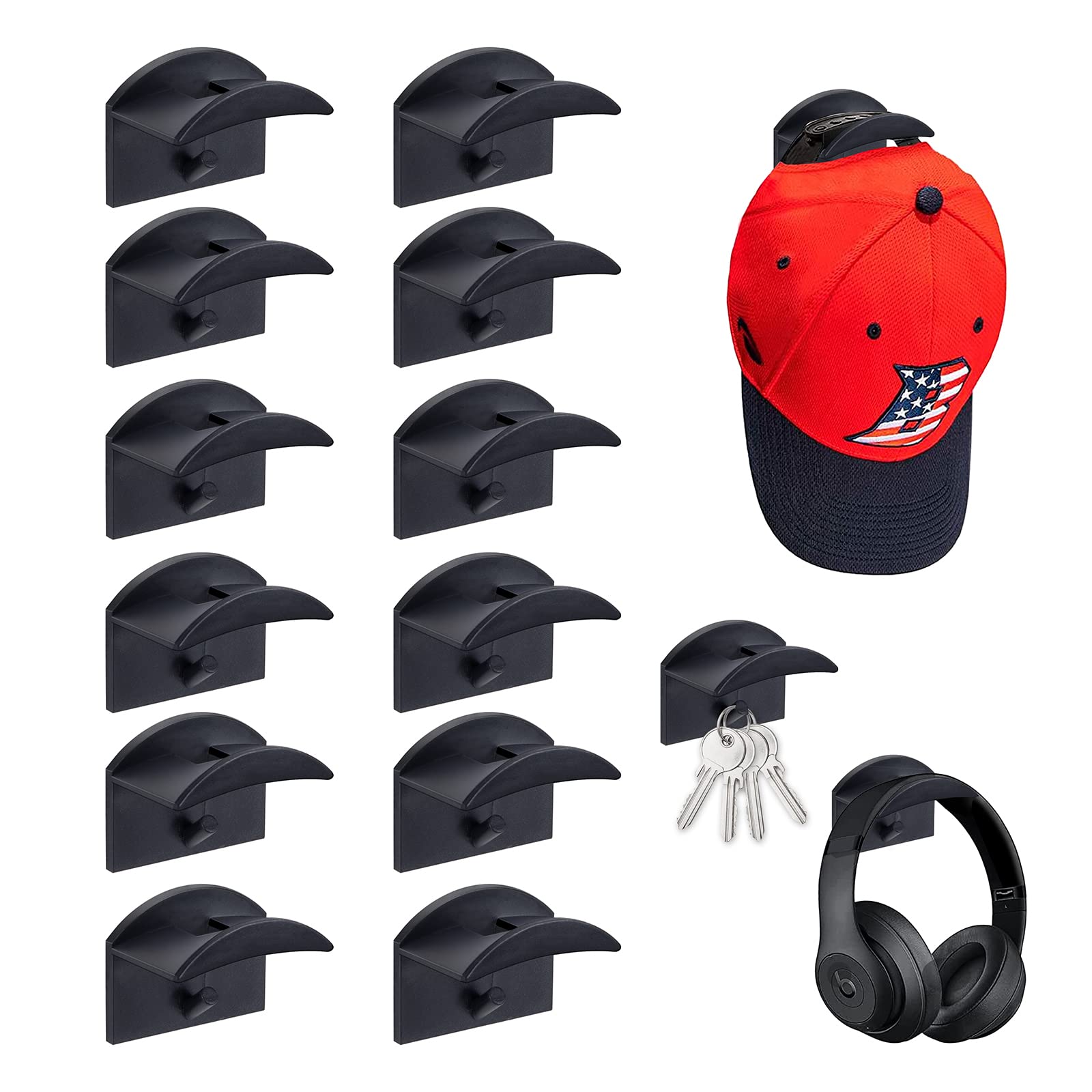 Porte-casquettes LeKuni (Lot De 2) - Fixation Murale Adhésive Puissante - Noir