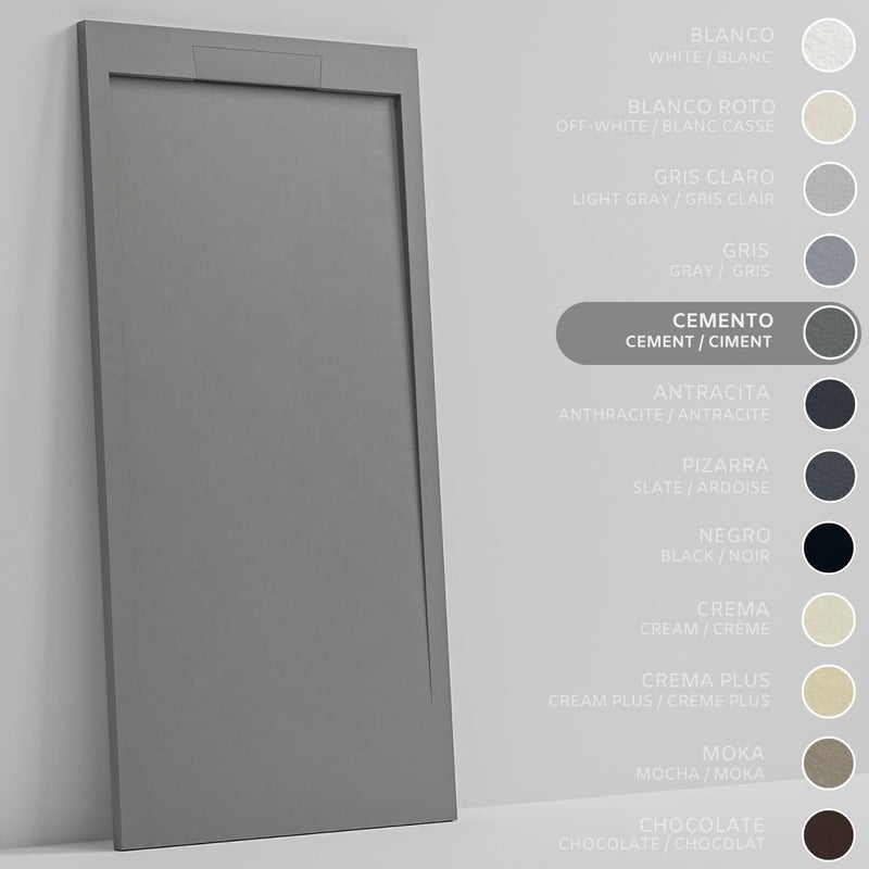 SOULHOME Brodzik prysznicowy– Żywica– Gel Coat– Gładka/Kamienna tekstura – Antypoślizgowy – cementowoszary- 140x90- Niski 3cm– Elegancki SAME