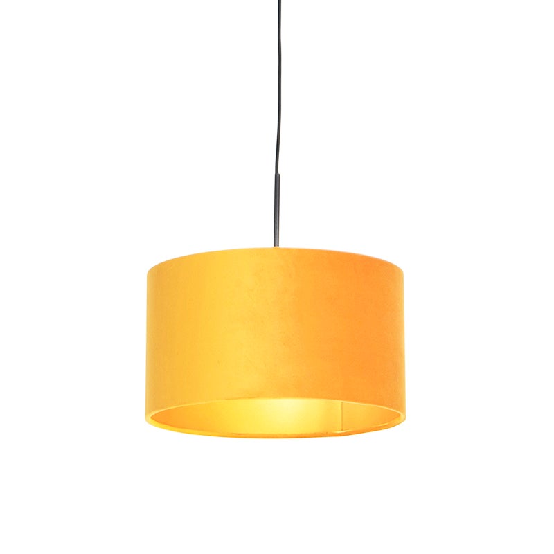 Lampa wisząca z abażurem z weluru ochry ze złotem 35 cm - Combi