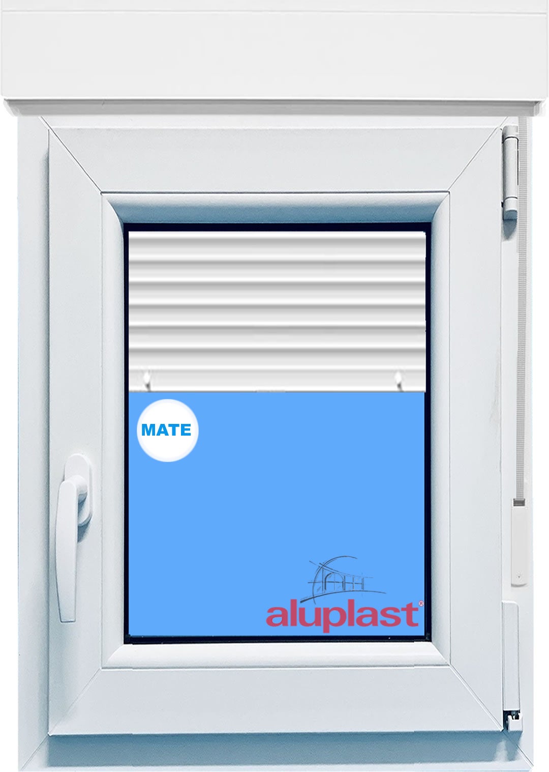 Ventana pvc 700x1155 blanca oscilobatiente derecha con persiana vidrio mate