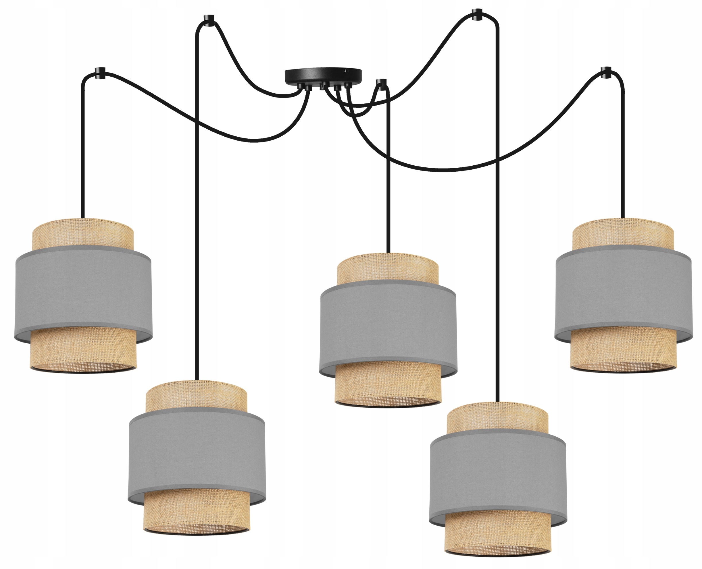 Lampa sufitowa wisząca Boho Pająk loft 5xE27 abażur juta szary Light Home LH
