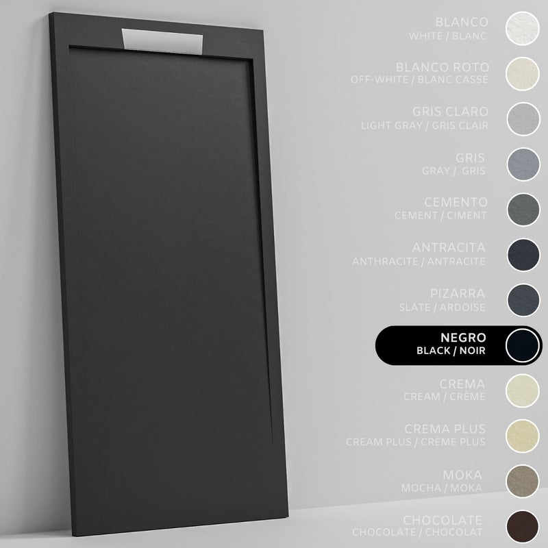 SOULHOME Brodzik prysznicowy– Żywica– Gel Coat– Gładka/Kamienna tekstura – Antypoślizgowy – czarny- 170X70- Niski 3cm– Elegancki