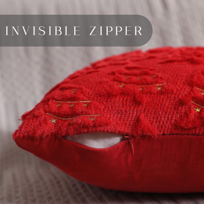 Zomer - 2 Federe Per Cuscino Natalizie A Forma Di Albero | Rosso E Verde | In Cotone E Lino, 45x45 Cm | Per Divano E Letto