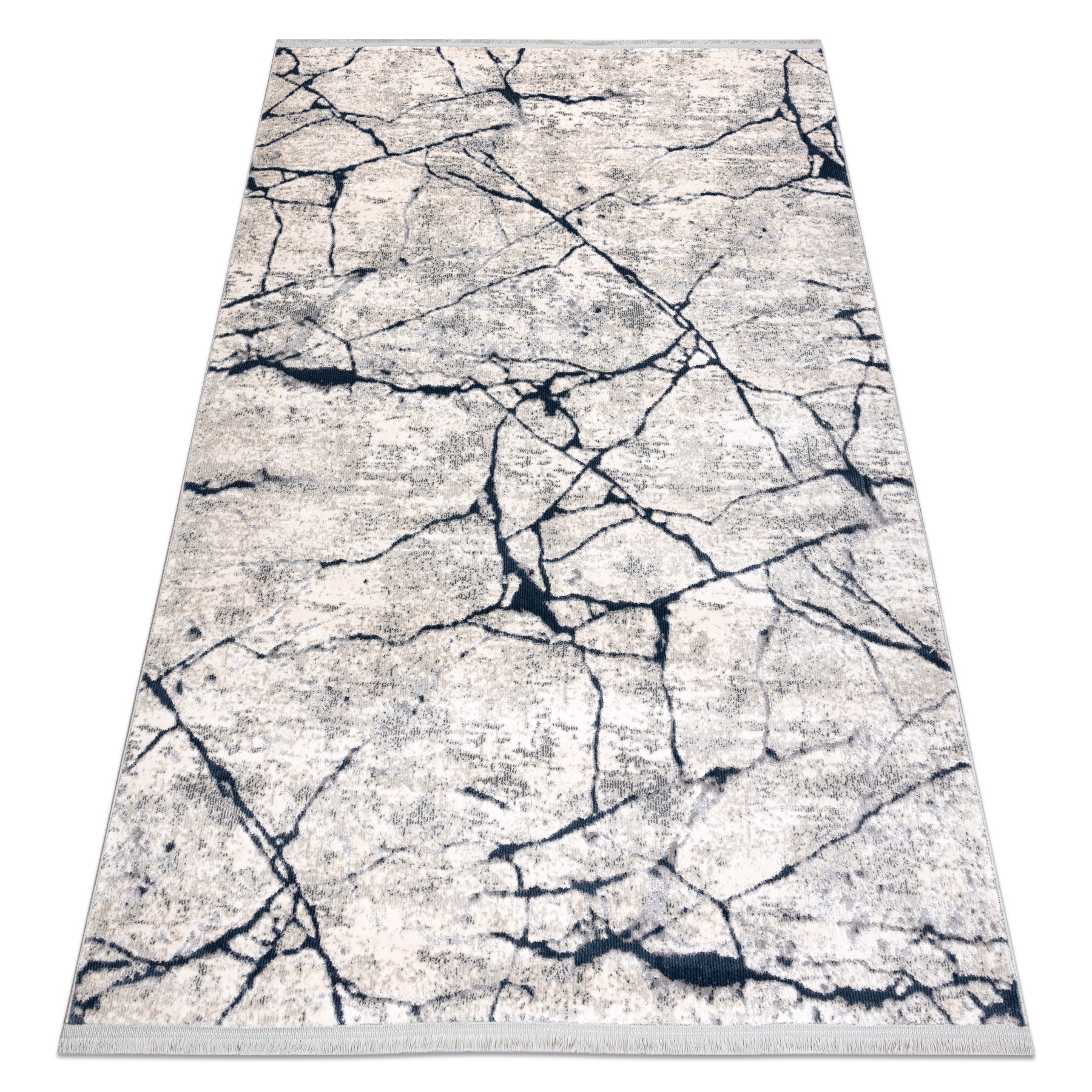 Dywan REBEC nowoczesny frędzle 51184A Marmur - dwa poziomy runa krem / granat 80x150 cm