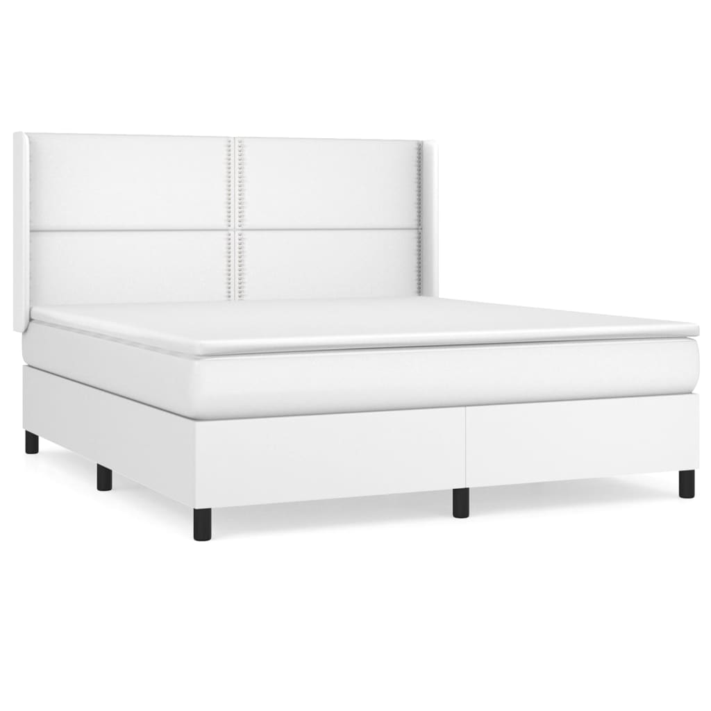 Lit à sommier tapissier avec matelas en cuir synthétique blanc 180x200 ...