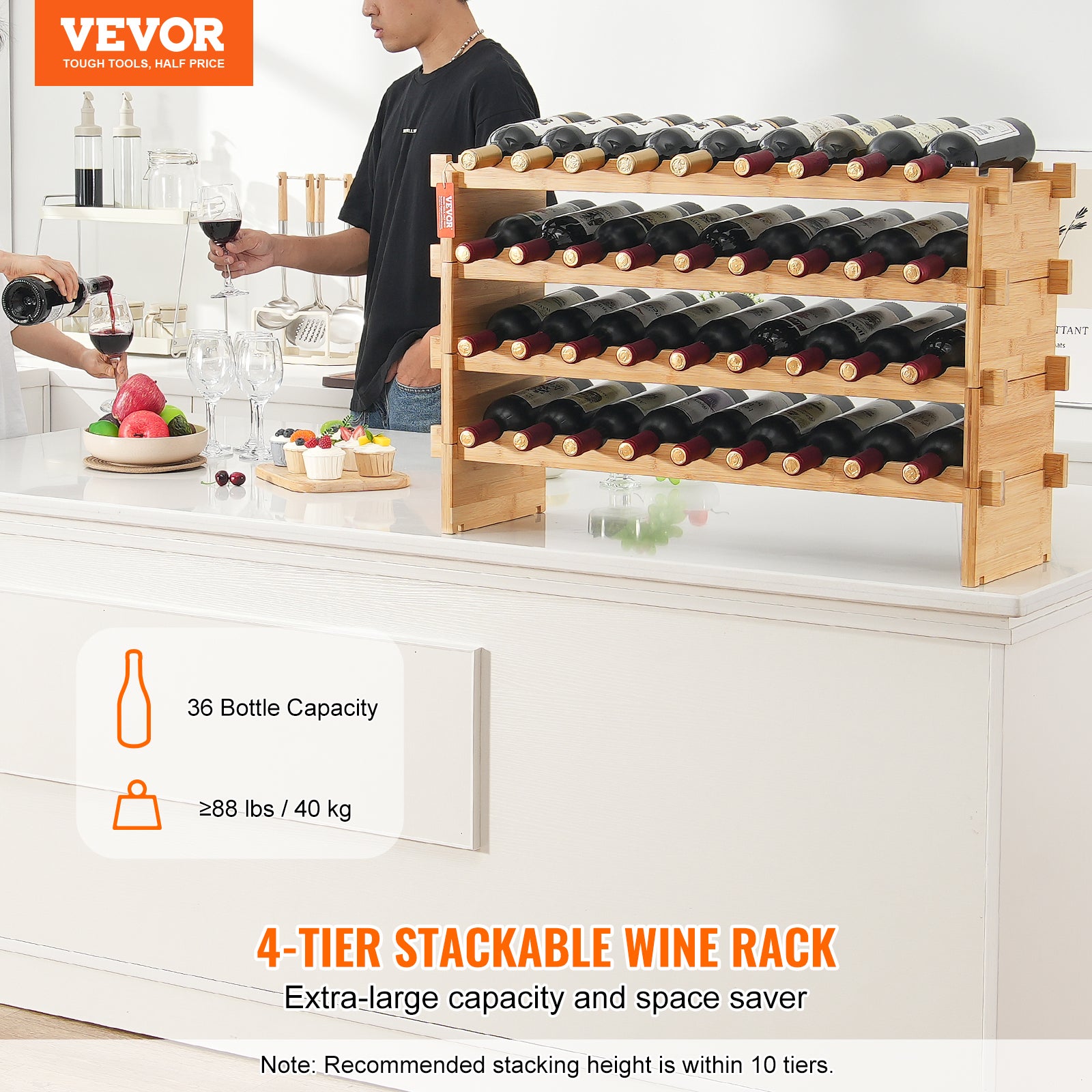 Casier à Vin Métal Autoportant Pour 8 Bouteilles - Dimensions 38,5 X 18,6 X 22 Cm (environ) - Empilable, Design Ouvert - Pour Bar, Cuisine, Cave