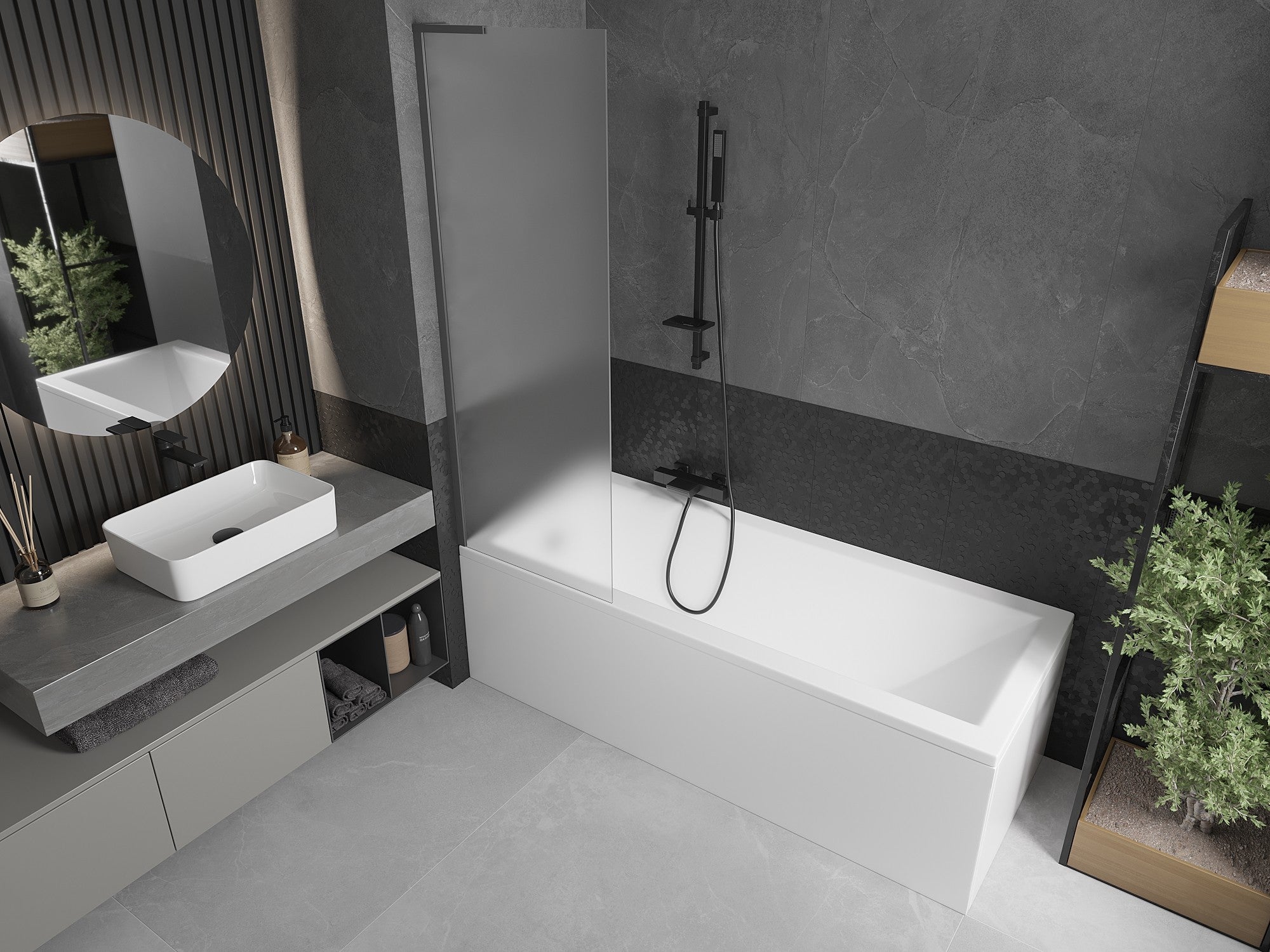 Mexen Next L parawan nawannowy 1-skrzydłowy 60 x 150 cm, szron, gun metal - 895-060-000-03-30-95