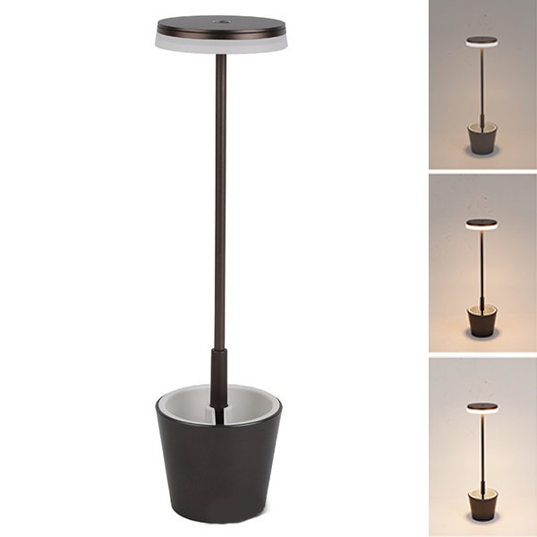 Lámpara de maceta negra, lámpara led de ambiente, lámpara decorativa para dormitorio y sala de estar, interruptor táctil