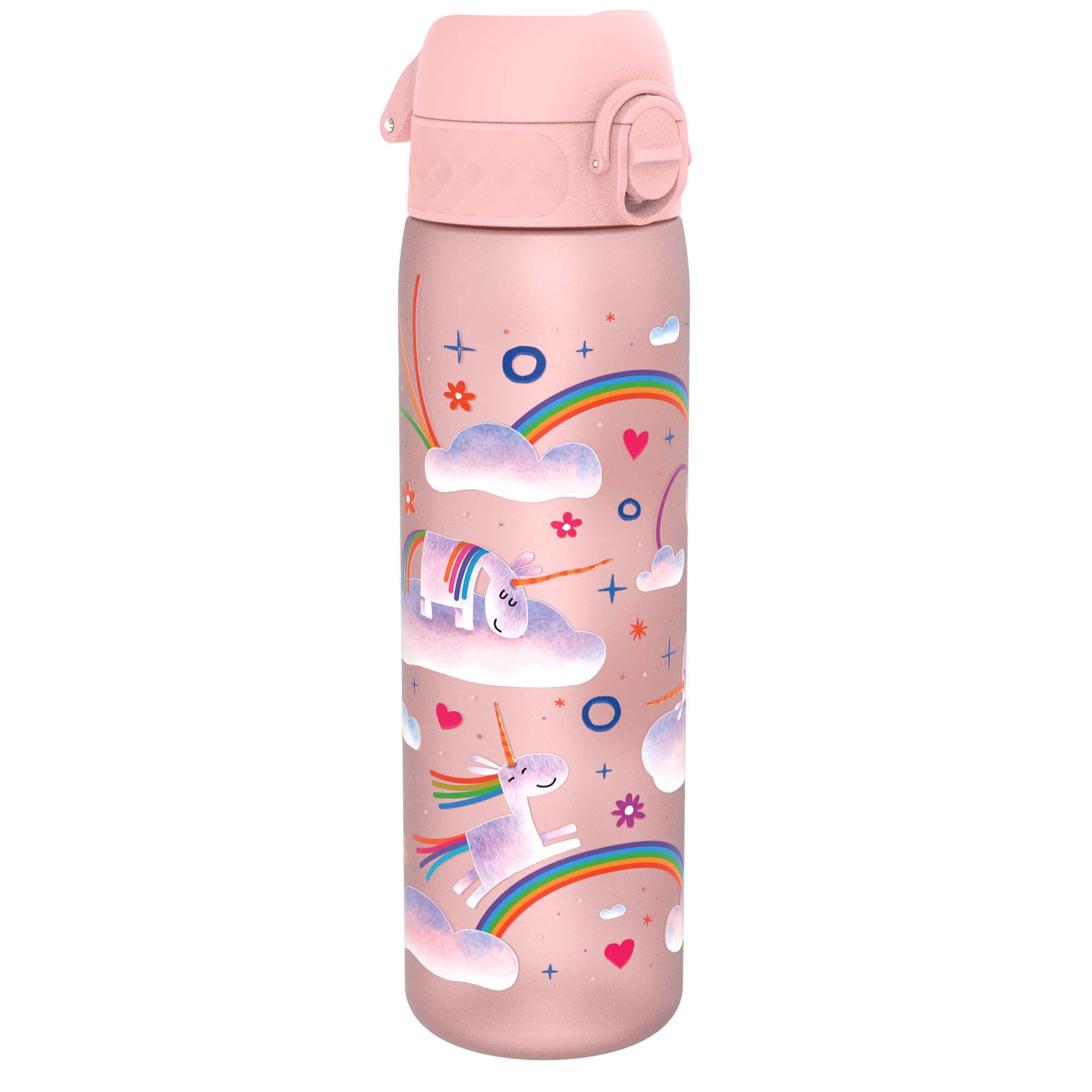Ion8 Borraccia 1 Litro con Orari per Bere, a Prova di Perdite, Facile da Aprire, Serratura Sicura, Maniglia per il Trasporto, Lavabile in Lavastoviglie, Palestra e Fitness,Blu e Rosa