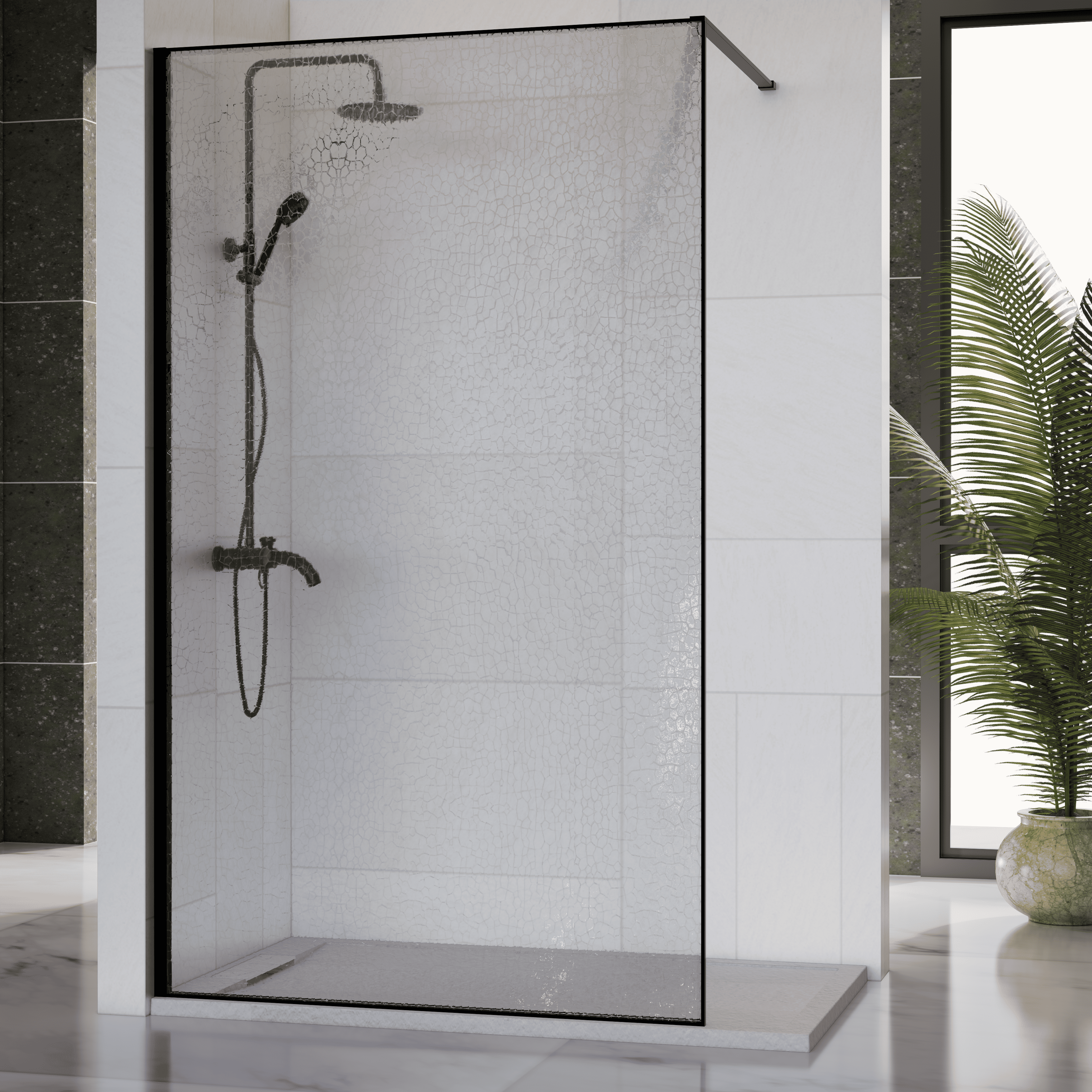Mampara de Ducha Fija 110x200 cm Negro Cristal Templado 12 mm Efecto Roto con Antical – Mampara Exclusiva - 2