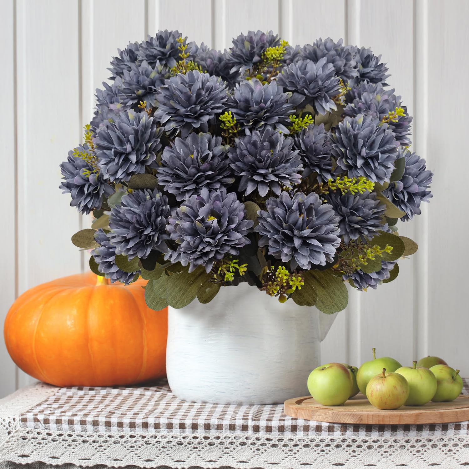 2 bouquets décoratifs de chrysanthèmes artificiels, 9 chrysanthèmes dans un petit bouquet, adaptés à la décoration de pots de fleurs dans le salon - 3