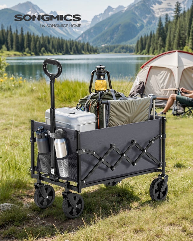 Chariot de Transport Pliable, Chariot de Camping avec Poignée, 4 Roues Renforcées dont 2 Roues Universelles, Charge 180 kg, Gris Ardoise - 2