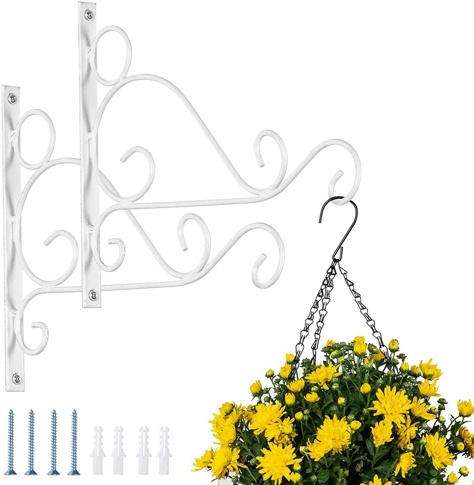 Zestaw 2 uchwytów do wiszących koszyków, uchwyt ścienny do roślin, hak ogrodowy do zawieszania karmnika dla ptaków, doniczka 26 cm