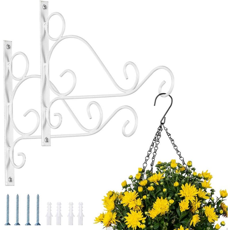 Zestaw 2 uchwytów do wiszących koszyków, uchwyt ścienny do roślin, hak ogrodowy do zawieszania karmnika dla ptaków, doniczka 26 cm